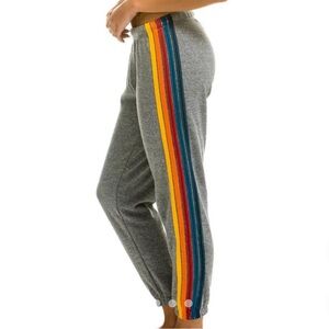 Aviator Nation Gray Sweatpants with Colorful Stripes